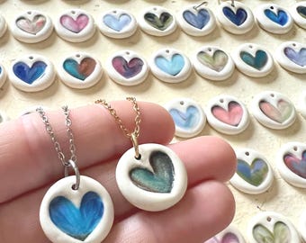 Ceramic Heart Pendant Necklace for Women .. Valentines Charms .. Small Love Jewelry
