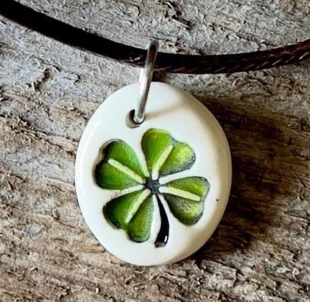 Handmade Ceramic Four Leaf Clover Pendant Necklace | Lucky Charm, New ...