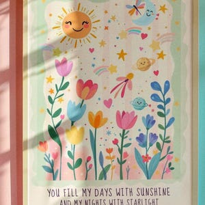Impresión "Eres mi sol", regalo bohemio para bebé, póster floral caprichoso, decoración infantil encantadora, impresión con cita inspiradora, arte de pared para guardería, arte caprichoso