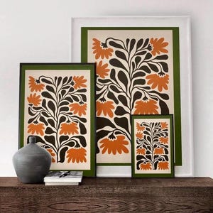Lámina de arte de Matisse, póster de flores retro de los años 70, arte de pared moderno, decoración moderna de los años 70, estampado floral vintage, arte colorido de mediados de siglo, arte de pared bohemio