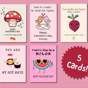 Valentinstagskarten-Set Digitaler Download, 5 druckbare 4x6-Karten für Partner, Freunde, Familie, süße herzliche Valentinstagskarten für geliebte Personen
