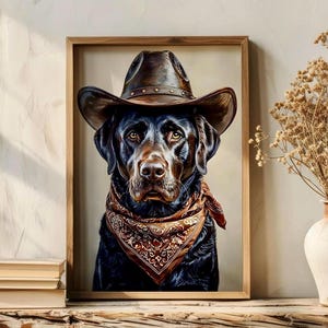 Labrador Cowboy Hat Print, Neutral Aesthetic Vintage Print, Western Trendy Wall Art, Cowgirl Hat Print, Quirky Western Wall Art, Digital Art