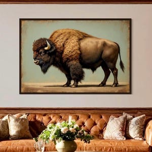 Buffalo Wall Art, American Bison Decor, Large Western Cowboy Wall Artwork, American Buffalo Art Painting Print, Antique Prairie Buffalo Art