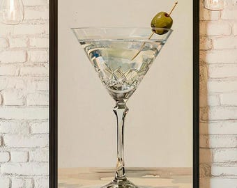 Martini Poster Print, Matte Vertical Poster, Retro Wall Art, Vintage Cocktail Print, Bar Decor, Kitchen Wall Decor