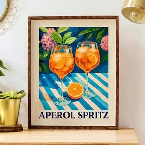 Plakat Aperol Spritz, Sztuka ścienna koktajlu Aperivito, Dekoracja wózka barowego, Włoski letni nadruk na napoje, Sztuka kuchenna w stylu retro, Sztuka śródziemnomorska w stylu vintage