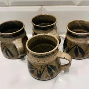 Handmade Artisan Vintage  rustic stoneware mugs - set of 4 ceramic coffee mugs