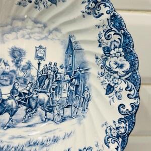 Vintage Johnson Brothers Coaching Scenes Blue Transferware Serving Bowl | English Ironstone Bowl | Staffordshire Country House Decor image 10