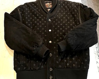 Vintage Italian Lambskin Leather Bomber Jacket by Pancaldi Quilted Black with decorative lining – Made in Italy 1980s superb soft leather