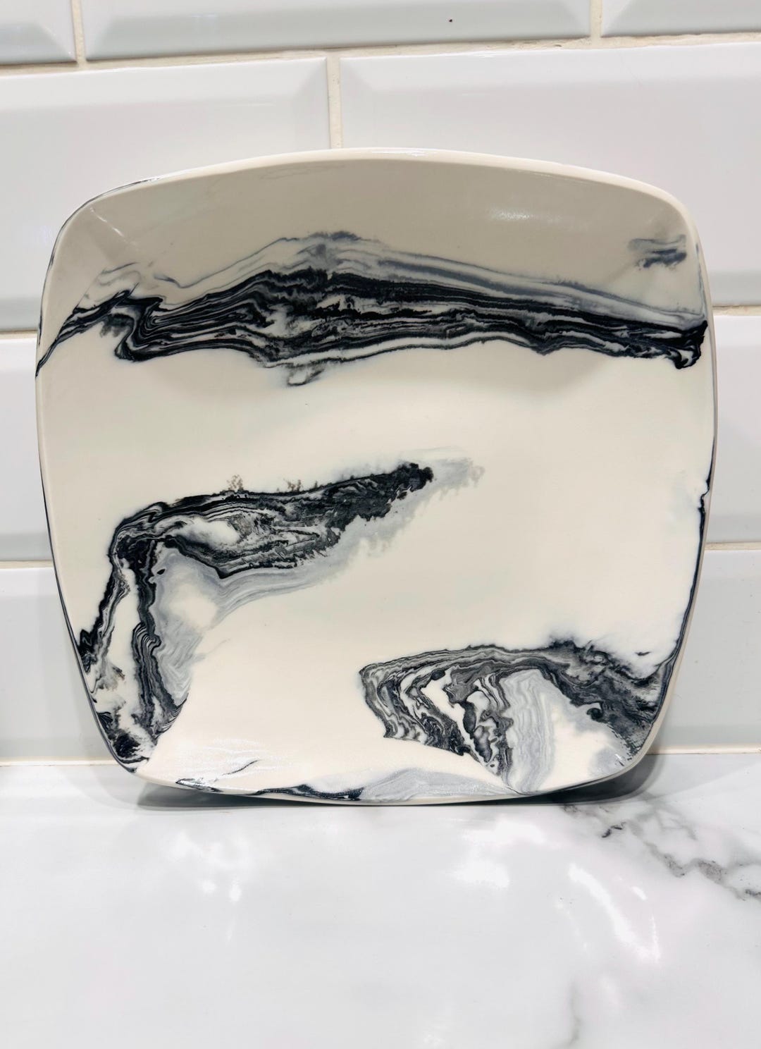 Black and White Abstract Pottery Plat...