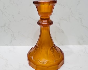 Vintage Amber Glass Candlestick Holder: Retro Boho Table Decor