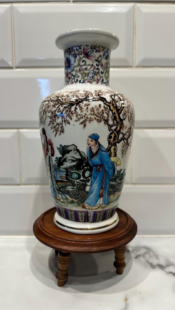 Vintage Handgemalte sehr dekorative chinesische große Vase Bunte Statement Wohnkultur