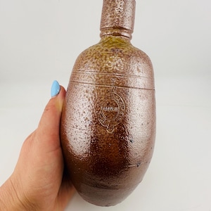 Antique Portuguese Salt Glazed Stoneware Bottle | Portugal Pottery Flask | Rustic European Primitive Pottery | Wabi Sabi Decor