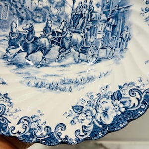 Vintage Johnson Brothers Coaching Scenes Blue Transferware Serving Bowl | English Ironstone Bowl | Staffordshire Country House Decor image 11