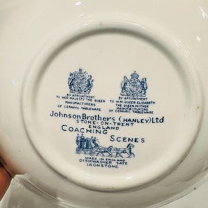 Vintage Johnson Brothers Coaching Scenes Blue Transferware Serving Bowl | English Ironstone Bowl | Staffordshire Country House Decor image 3