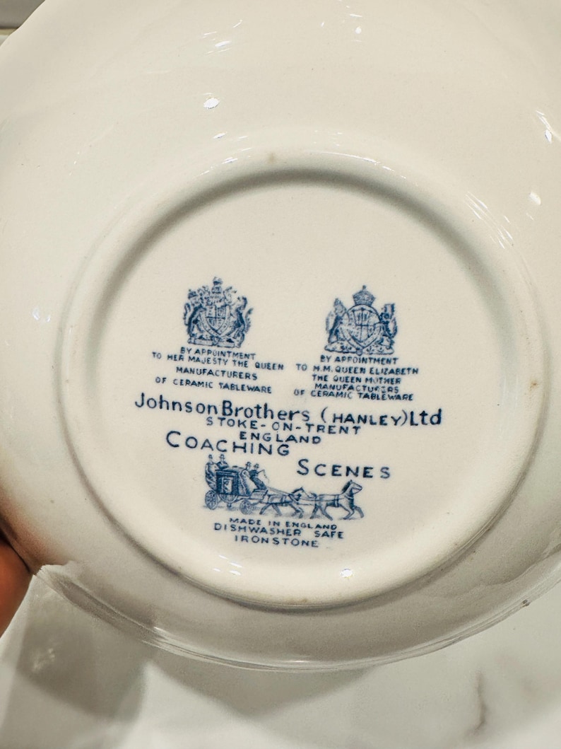 Vintage Johnson Brothers Coaching Scenes Blue Transferware Serving Bowl | English Ironstone Bowl | Staffordshire Country House Decor image 3