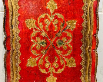 Vintage Italian Florentine Tray Red & Gold Gilt Toleware Vanity Tray  Hollywood Regency Decor Ornate Italian Serving Tray Boho Maximalist