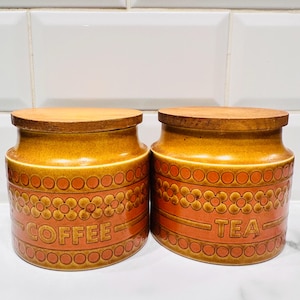 HORNSEA Saffron Tea & Coffee Jars Vintage 1970s. Iconic retro design