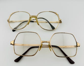 Vintage Gold Tone Eyeglass Frames Bundle | Barbudo Spain & Hippy-7 22Kt Frames | Retro 70s 80s Optical Glasses