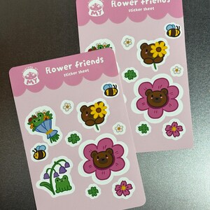Flower Friends Sticker Sheet – cute frog and bear sticker on matte paper