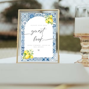 Italienisches Amalfiküste Zitrone Thema Gästebuch Schild Vorlage, Brautparty, Geburtstag, anpassbar