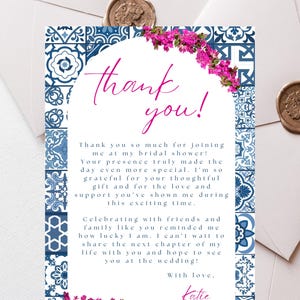 Mediterranean Mamma Mia Theme Thank you Note, Bridal Shower, Customizable, Greece, Santorini 5&quot;x7&quot;