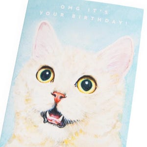 Omg Its Your Birthday Kitty Cat Greeting Card - Cute Funny Blank Bday Card For Cat Lovers.