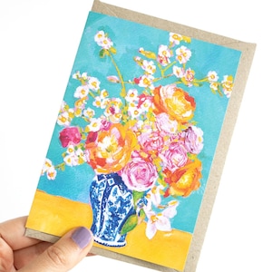 Biglietto d'auguri con bouquet di fiori per tutte le occasioni - Originale opera d'arte floreale colorata - Biglietto 4x6 di un artista australiano - Pretty Flowers
