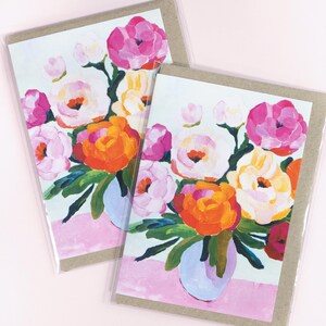 Market Day Flowers Blank Art Greeting Card For All Occasions - Original Feminine Colourful Oil Pastel Artwork 4x6 Card By Australian Artist