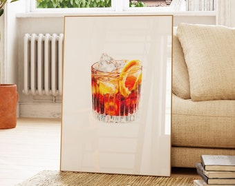 Cocktail Art Prints: Negroni | Framed Watercolor Drink Painting | Dining Room / Kitchen Bar Cart | Alcohol Gift For Him | Original Artwork