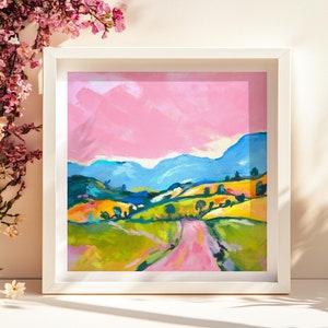 Dreamy Pink Landscape Art Print V1 | Abstract Impressionism | Modern Boho Home Decor | Aesthetic Wall Art | Ready To Hang Framed Artwork