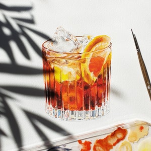 Cocktail Art Prints: Negroni Framed Watercolor Drink Painting Dining Room / Kitchen Bar Cart Alcohol Gift For Him Original Artwork image 8
