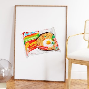 Noodles Art Print | Food Illustration of Indonesian Mi Goreng | Aussie Asian Ramen Poster | Cute Kitchen Wall Decor | Uni Student Staple