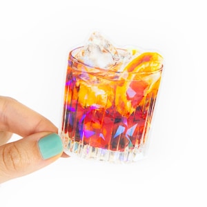 Pegatina Prisma de Cóctel Negroni - Vinilo artístico original y colorido. Pegatina de menú de cócteles. Adhesivo para laptop o botella de agua.