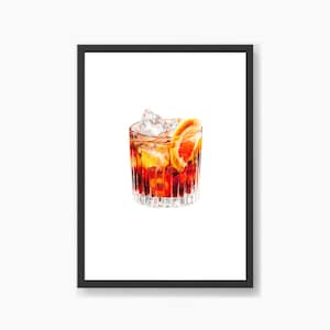 Cocktail Art Prints: Negroni Framed Watercolor Drink Painting Dining Room / Kitchen Bar Cart Alcohol Gift For Him Original Artwork image 4