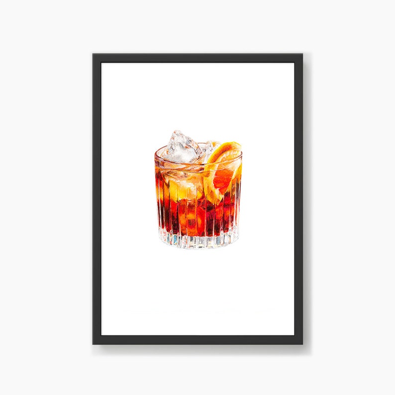 Cocktail Art Prints: Negroni Framed Watercolor Drink Painting Dining Room / Kitchen Bar Cart Alcohol Gift For Him Original Artwork image 4