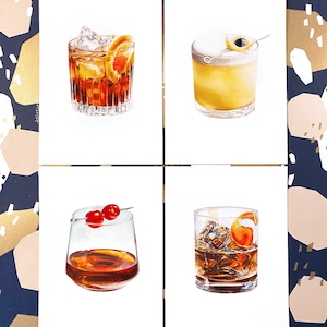 Cocktail Art Prints: Negroni Framed Watercolor Drink Painting Dining Room / Kitchen Bar Cart Alcohol Gift For Him Original Artwork image 9