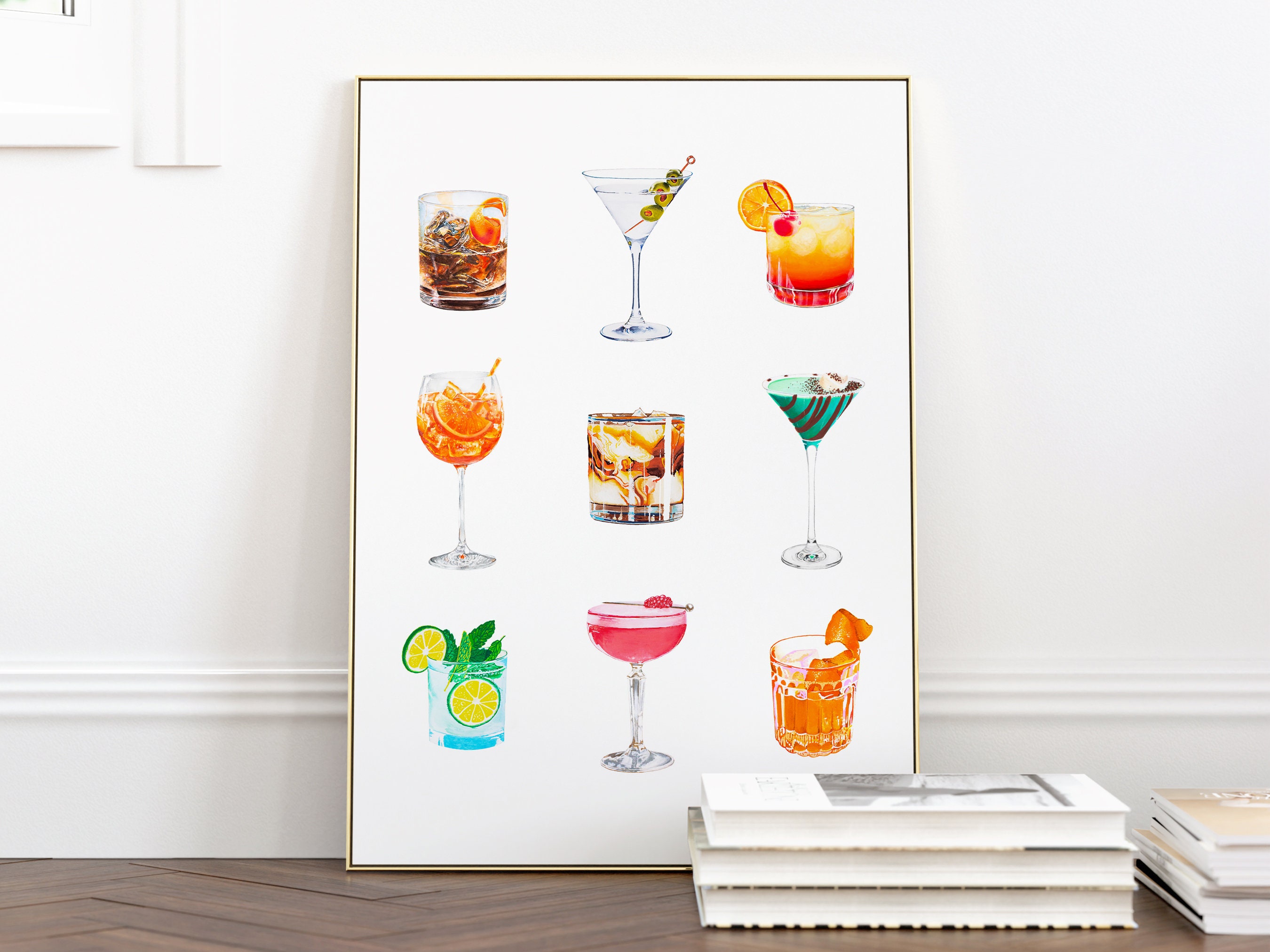 Cocktail Drinks Print Bar Cart Wall Art Poster Kitchen