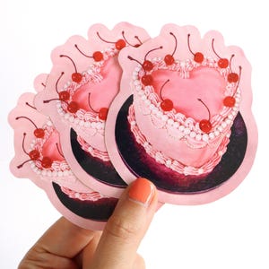 Heart Cake Glossy Vinyl Sticker Based On Original Artwork. Cute Y2K Pink Aesthetic. Sweet Pink Painting. Unique Girly Laptop Decal