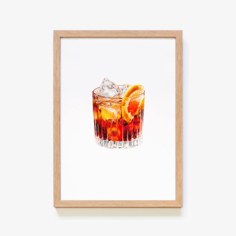 Cocktail Art Prints: Negroni Framed Watercolor Drink Painting Dining Room / Kitchen Bar Cart Alcohol Gift For Him Original Artwork image 5