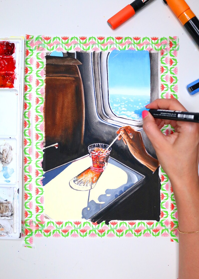 Glass in Airplane Art Print Retro Mid Century Mad Men Etsy