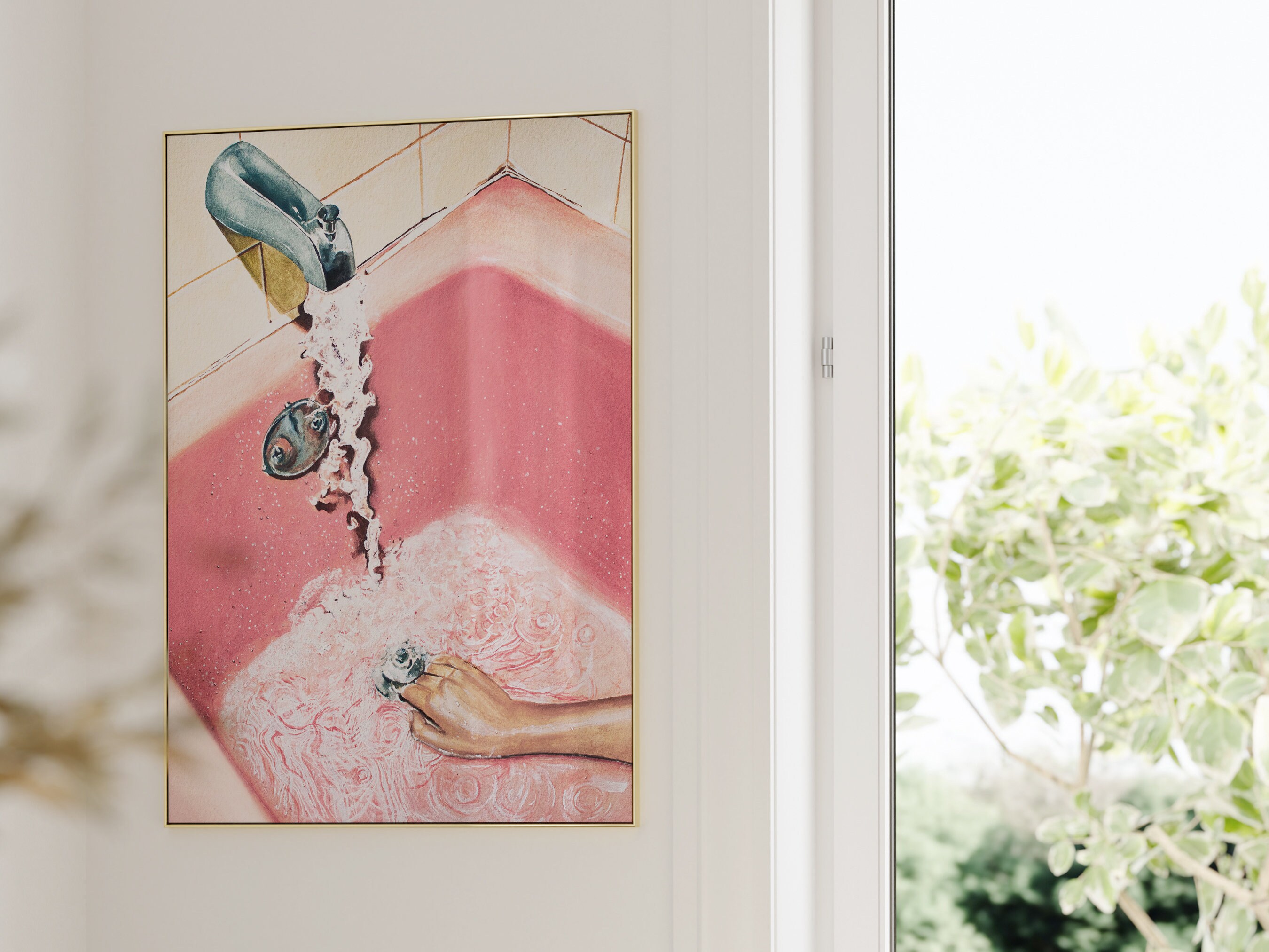 Vintage Pink Bathroom Art Print Retro Watercolor Femme Etsy Australia