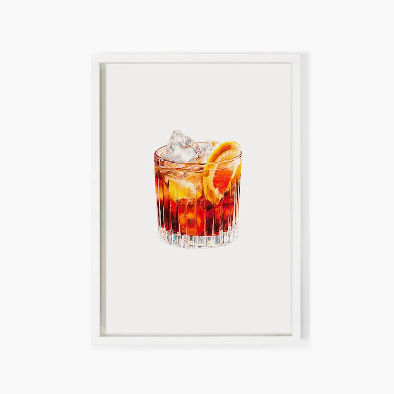 Cocktail Art Prints: Negroni Framed Watercolor Drink Painting Dining Room / Kitchen Bar Cart Alcohol Gift For Him Original Artwork image 6