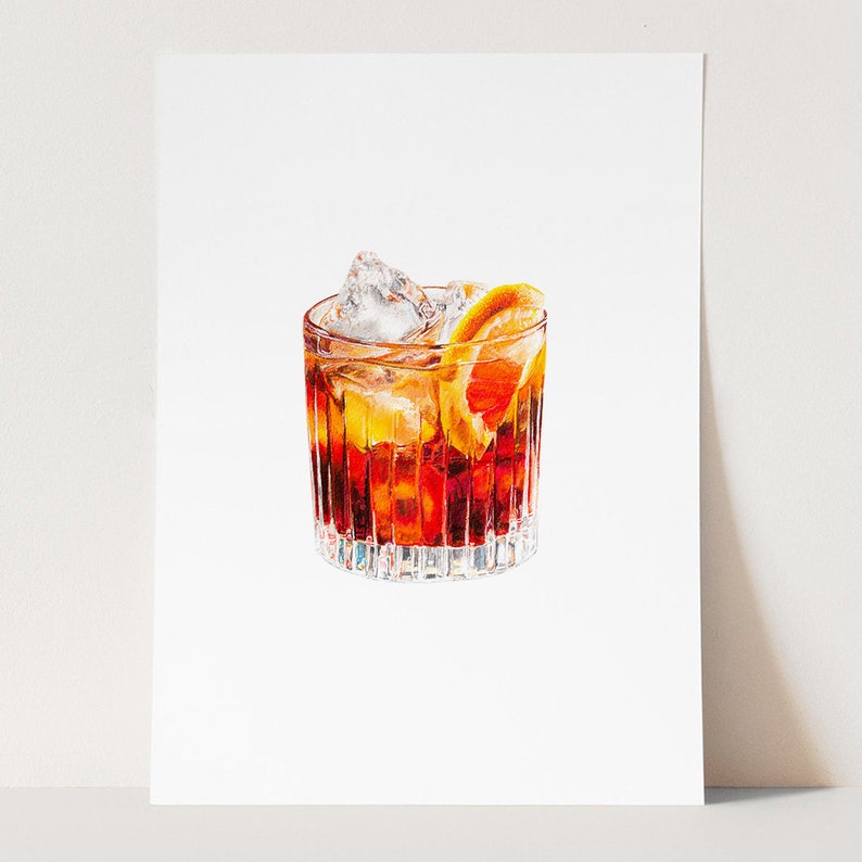 Cocktail Art Prints: Negroni Framed Watercolor Drink Painting Dining Room / Kitchen Bar Cart Alcohol Gift For Him Original Artwork image 2