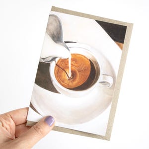 Retro Coffee Art Greeting Card From Watercolour Painting - Mid Century Cool - Unique Artwork Blank Recycled A6 - Blank Art Card