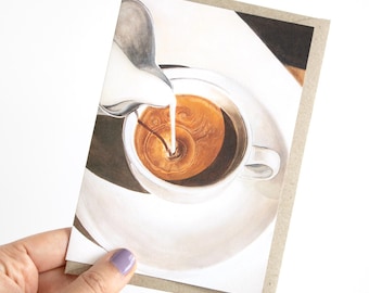 Retro Coffee Art Greeting Card From Watercolour Painting - Mid Century Cool - Unique Artwork Blank Recycled A6 - Blank Art Card