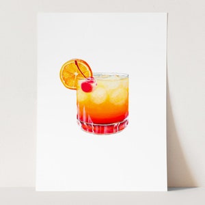 Cocktail Art Print: Tequila Sunrise | Dining / Kitchen / Bar Cart Wall Decor | Wall Art Gift For Bartender | Modern Alcohol Art
