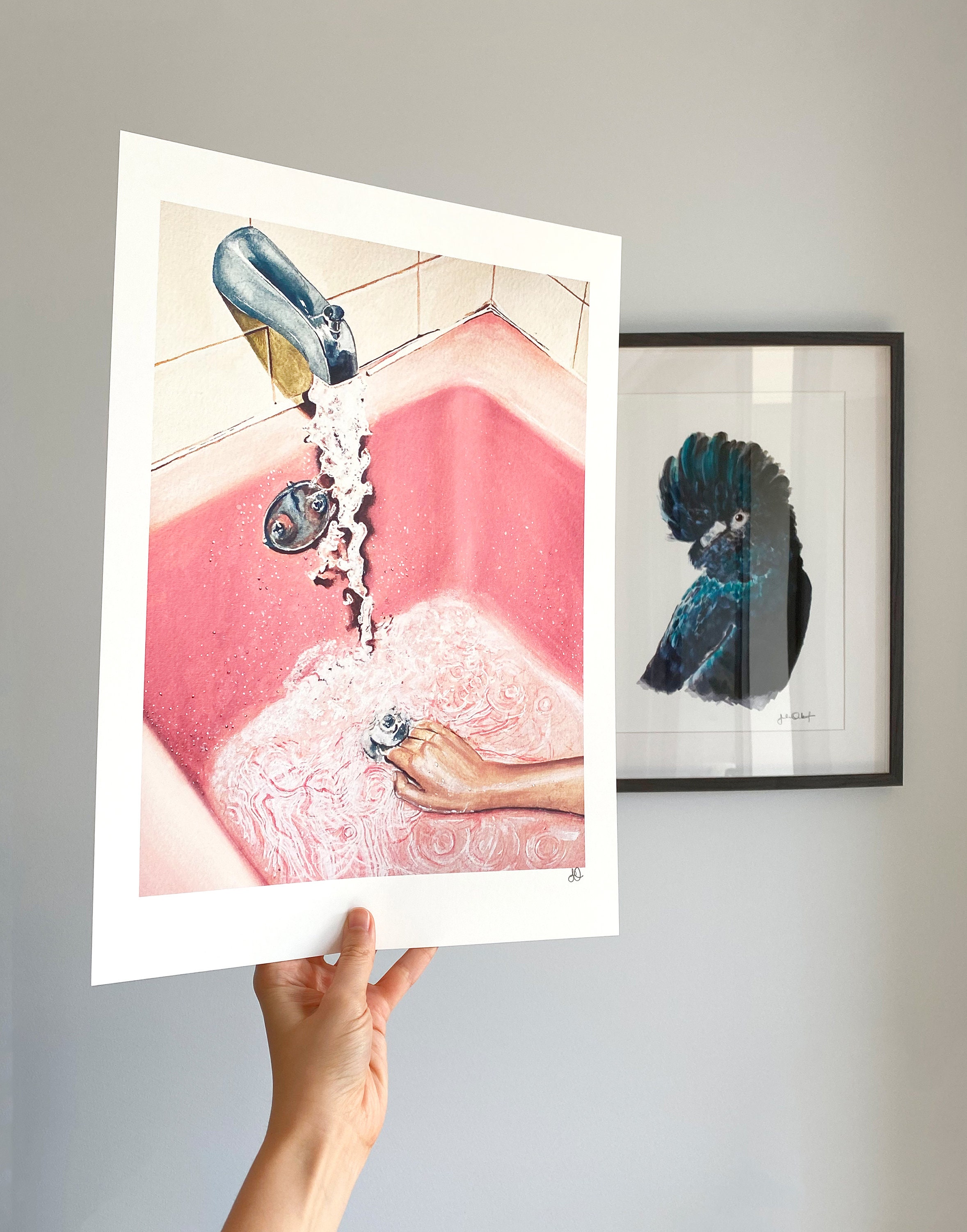 Vintage Pink Bathroom Art Print Retro Watercolor Femme Etsy Australia