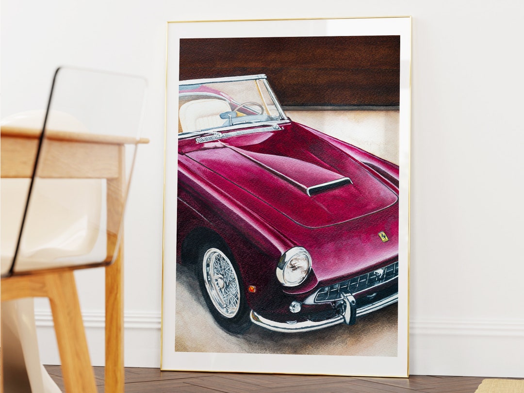 Vintage Ferrari Fine Art Print | Retro Classic Car Watercolor Artwork ...