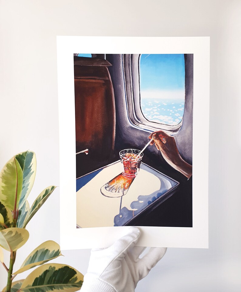 Glass in Airplane Art Print Retro Mid Century Mad Men Etsy