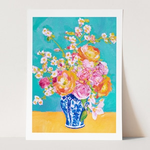 Brilliant Bouquet Art Print | Floral Still Life Original Painting | Kitchen Dining Room Wall Decor | Colourful Vibrant Flowers | Modern Pop